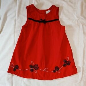 healthtex Red Sleeveless Dress with Black Trim and Floral Hem